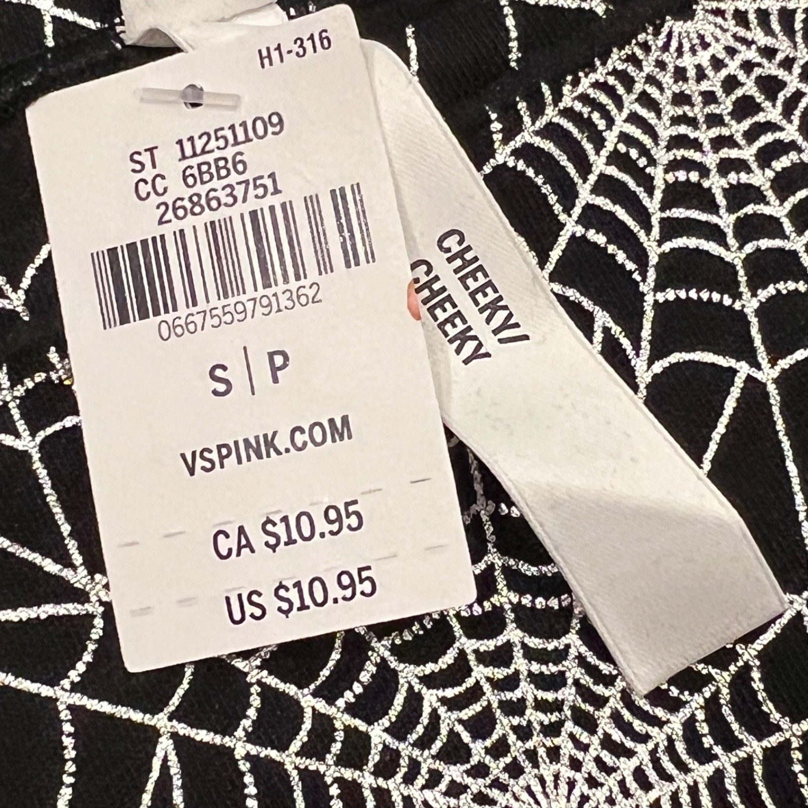 NWT VICTORIA’S SECRET PINK Cheeky Pantie Sz XS-S-M-L-XL-XXL Black Silver Webs
