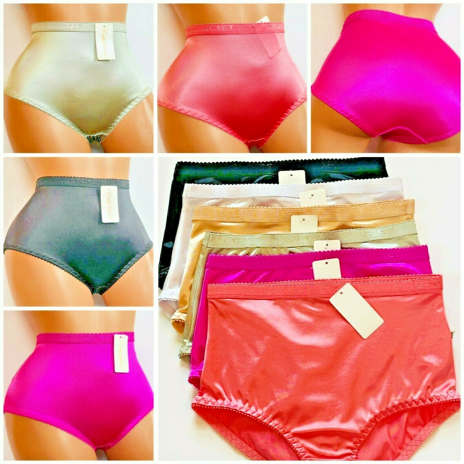 6 Pack High Waist Full Coverage Shiny Smooth Silky Satin Brief Panty Underwear S