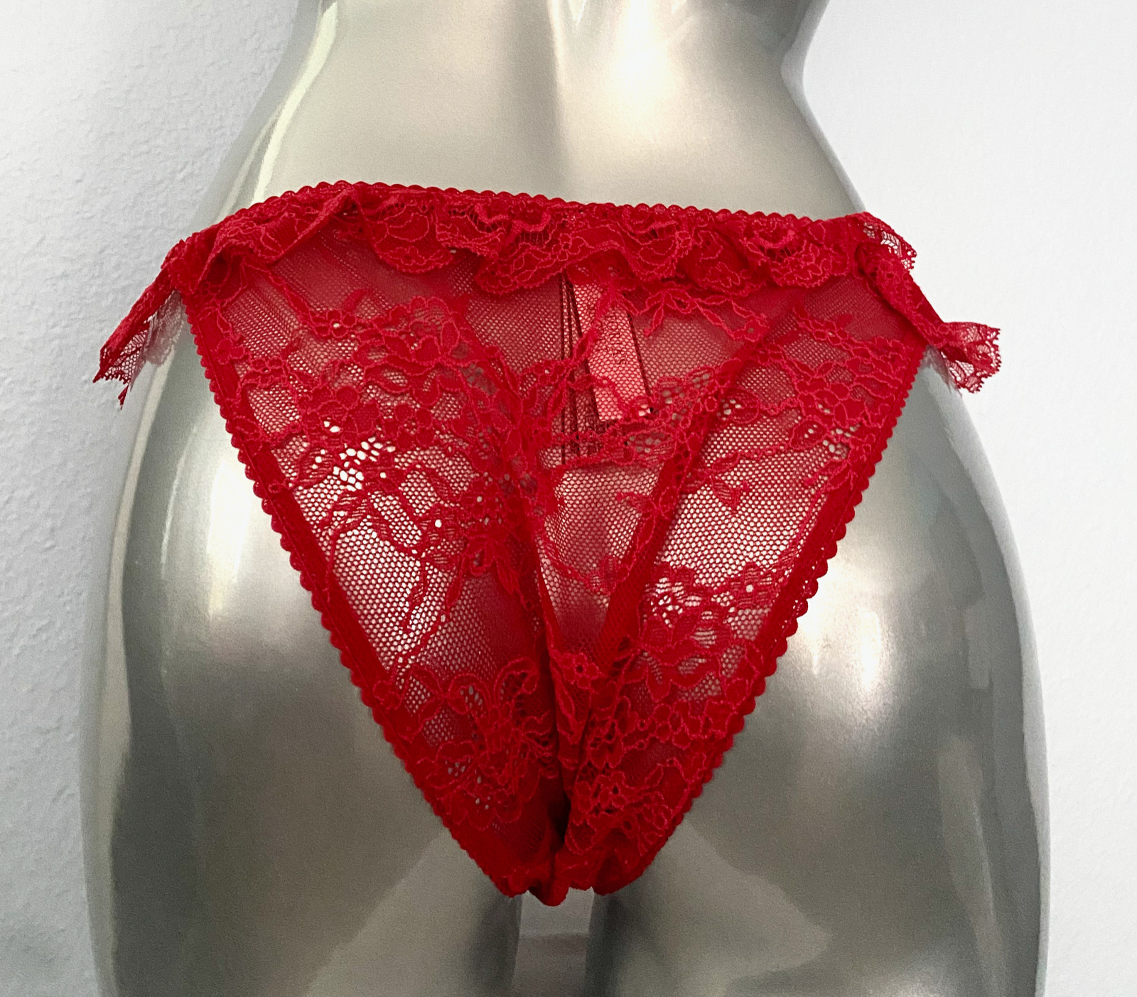Victoria’s Secret Bikini Panty Dream Angels Lipstick Red Lace Ruffle M L XL