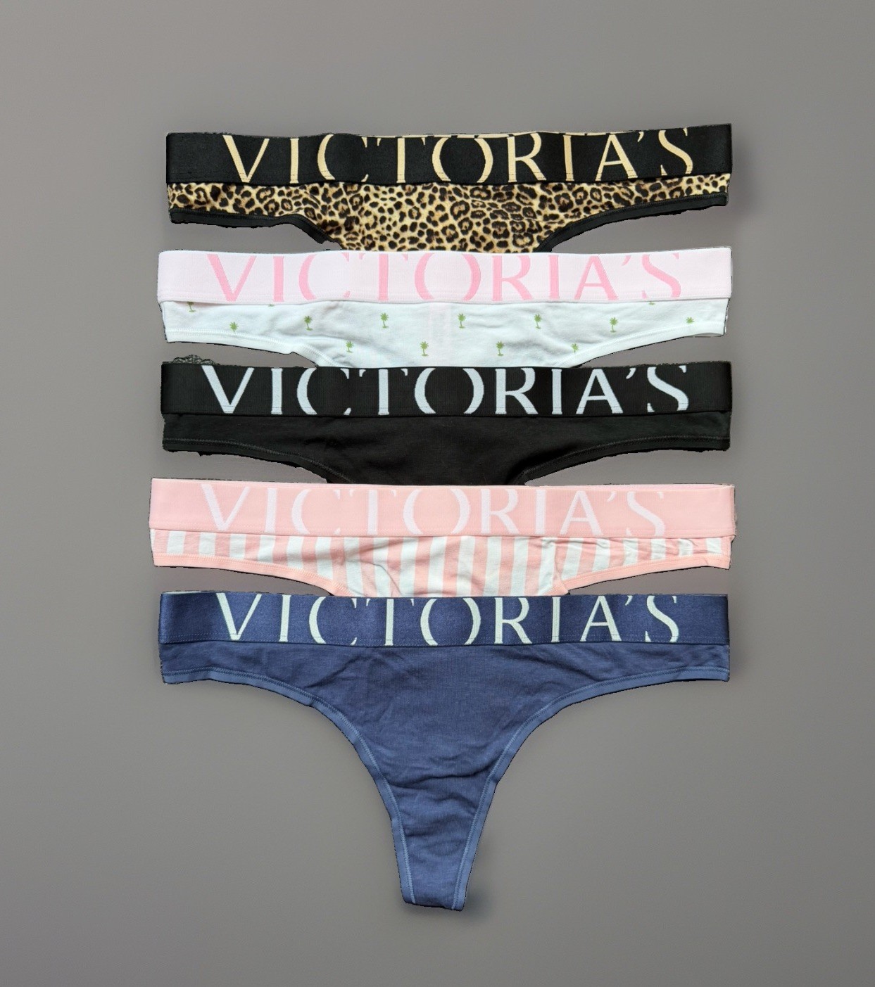 5 Pack Victoria’s Secret sz M Logo Cotton Thong String Panties Bundle Lot Set