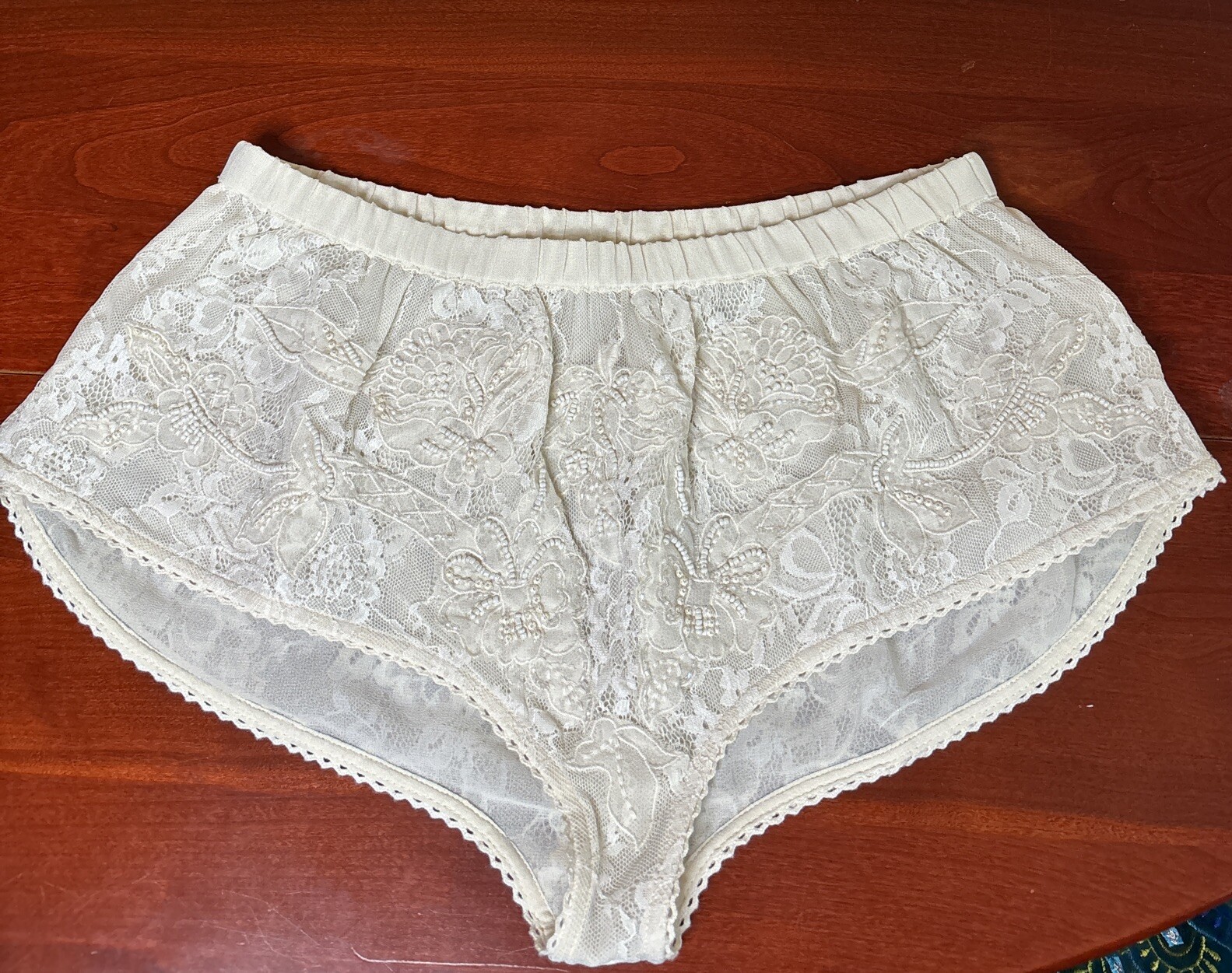 Zara Cream Color Lace Beaded Panties Large Bridal NWOT