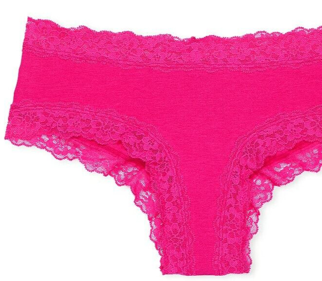 XL Hot Bright Pink Victoria’s Secret Stretch Cotton Lace-Waist &Leg Cheeky Panty