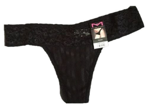Maidenform Black Thong Panties One Size Sexy Sheer Floral Lace Waist NWT
