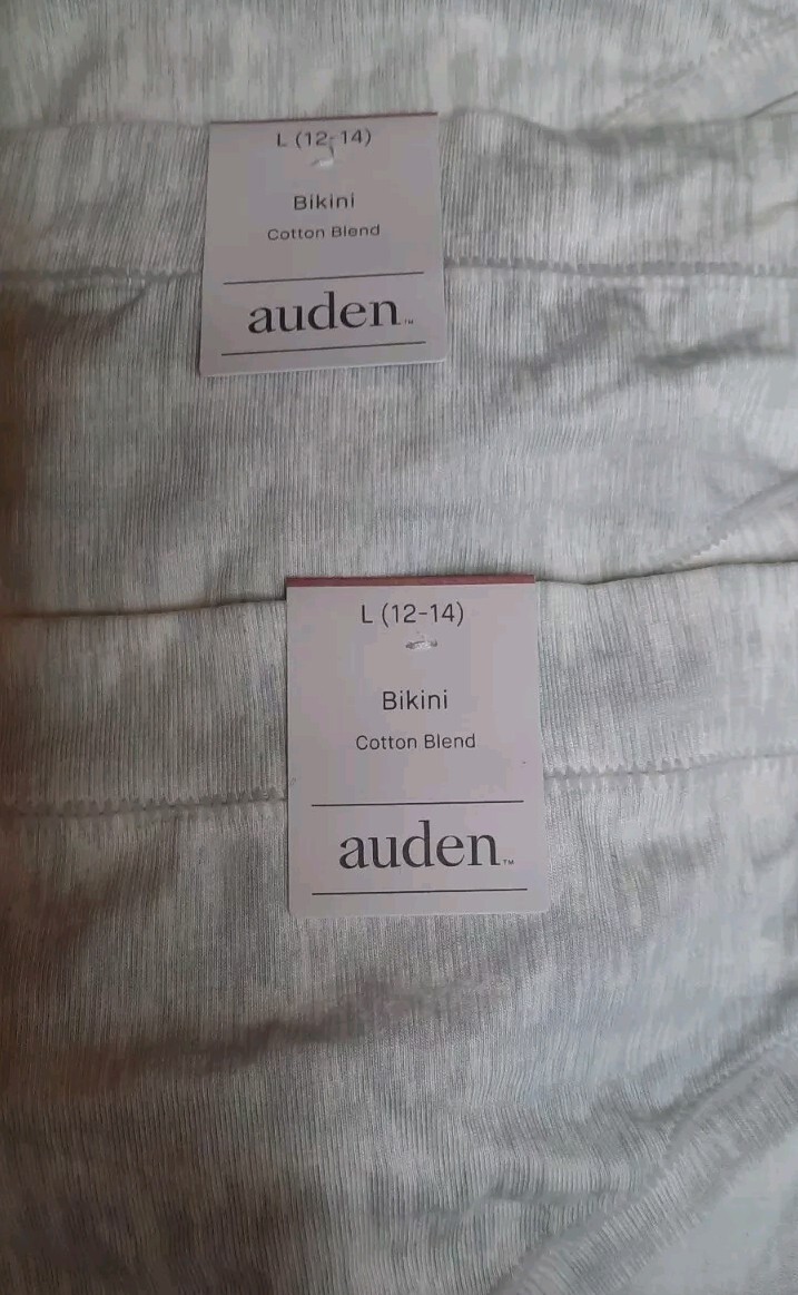 Auden Womens Bikini Underwear Panties Comfort Size L 12-14 Gray Striped 4 Pairs