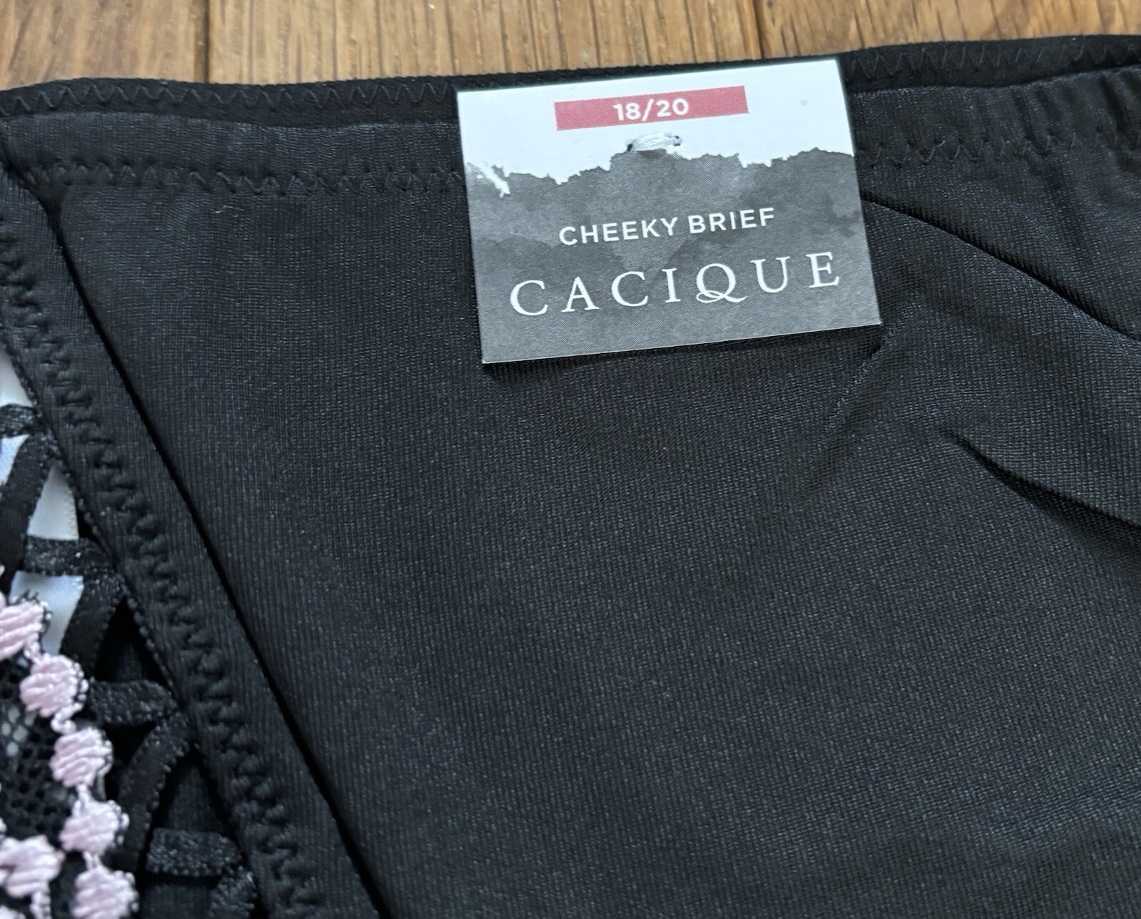 Plus Sz 18/20 Lane Bryant Cacique Cheeky Brief Panty Black Pink Embroidery Lace