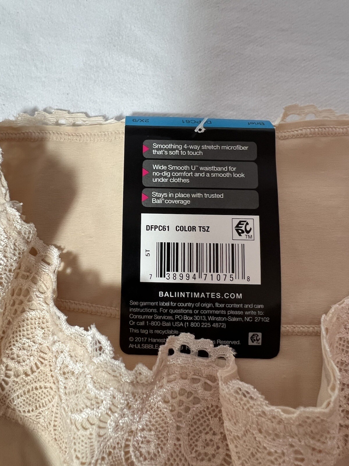 Bali Passion For Comfort Brief 2XL/9 Nude Lace Trim 78% Nylon 22% Spandex NWT