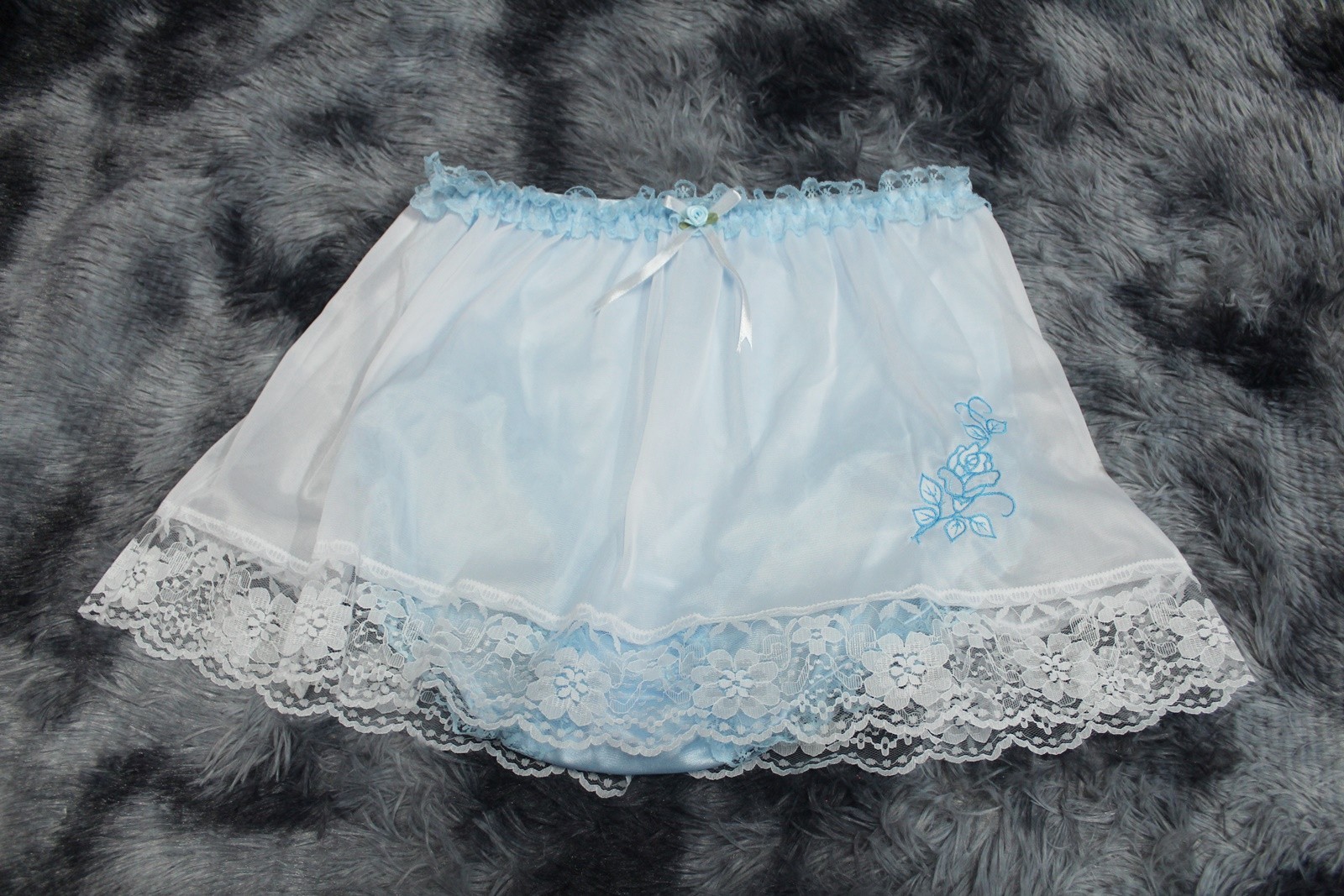 #A103 2XL/ElasticW.24-44″ 2in1 Blue Nylon Full Brief + White Half Slip 15″