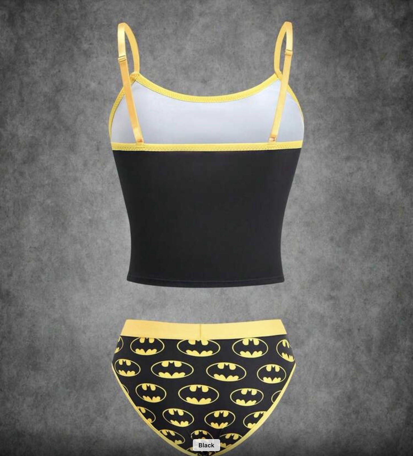 Women’s Teens Batman DC Comics Cami Brief Panties 2 Piece Set Yellow Black Large