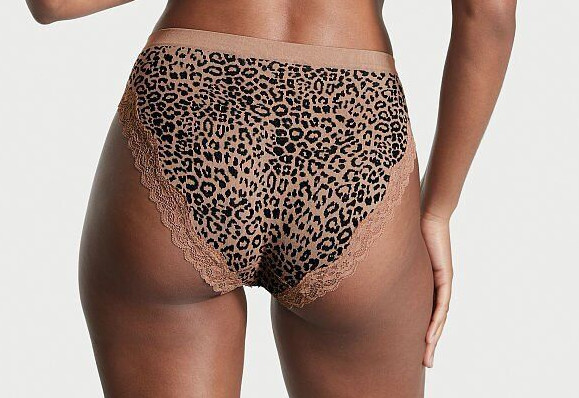 XL Tan Leopard Lace SEAMLESS NOSHOW Victorias Secret High-Leg Waist Brief Pantie