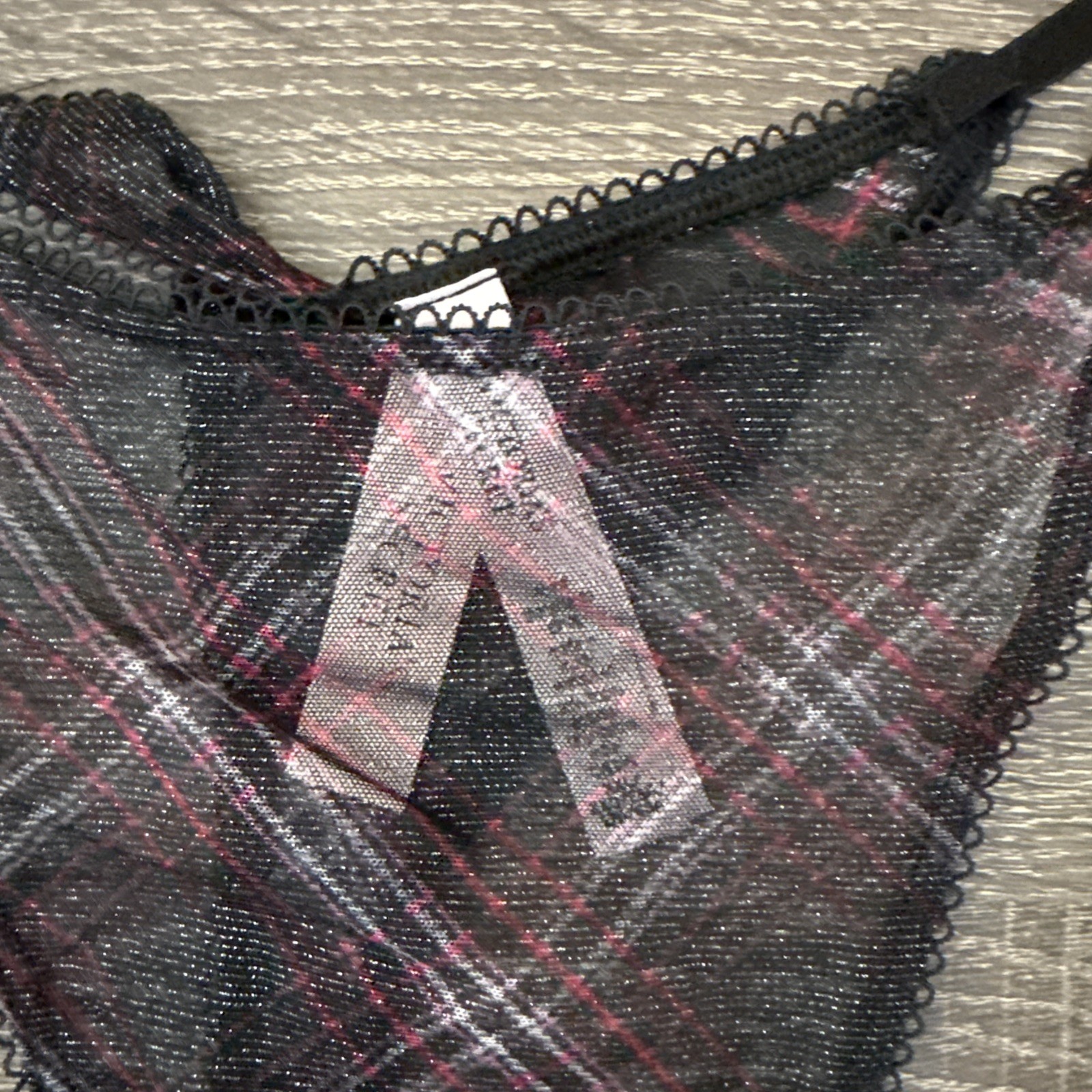 Victoria’s Secret XXL Black Mesh Plaid Thong Panties