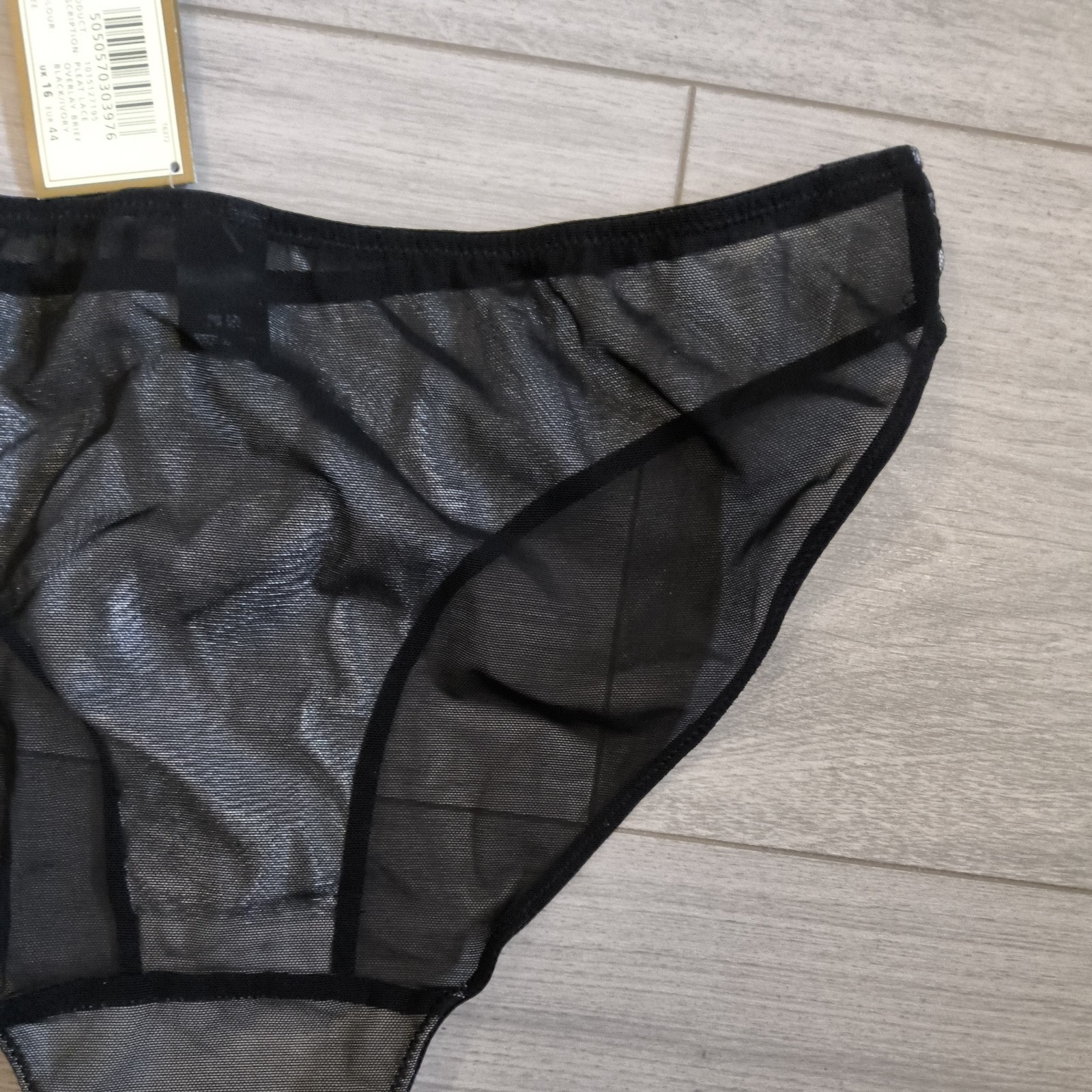 BNWT Vintage La Senza Black & Ivory Pleat Lace Overlay Briefs Size 16