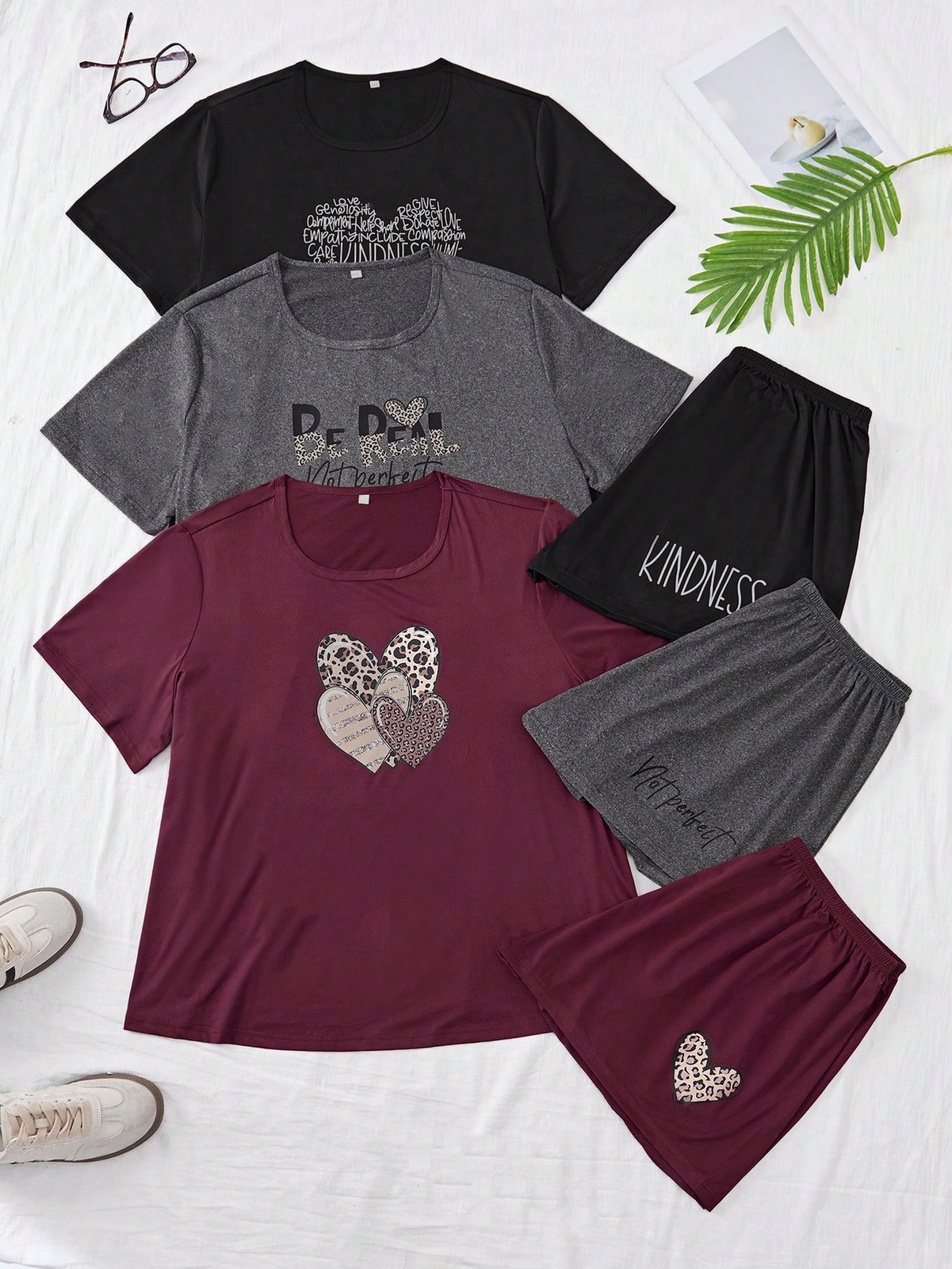 6 Piece Plus Size Set: Printed Short Sleeve Top & Shorts for Cheap24