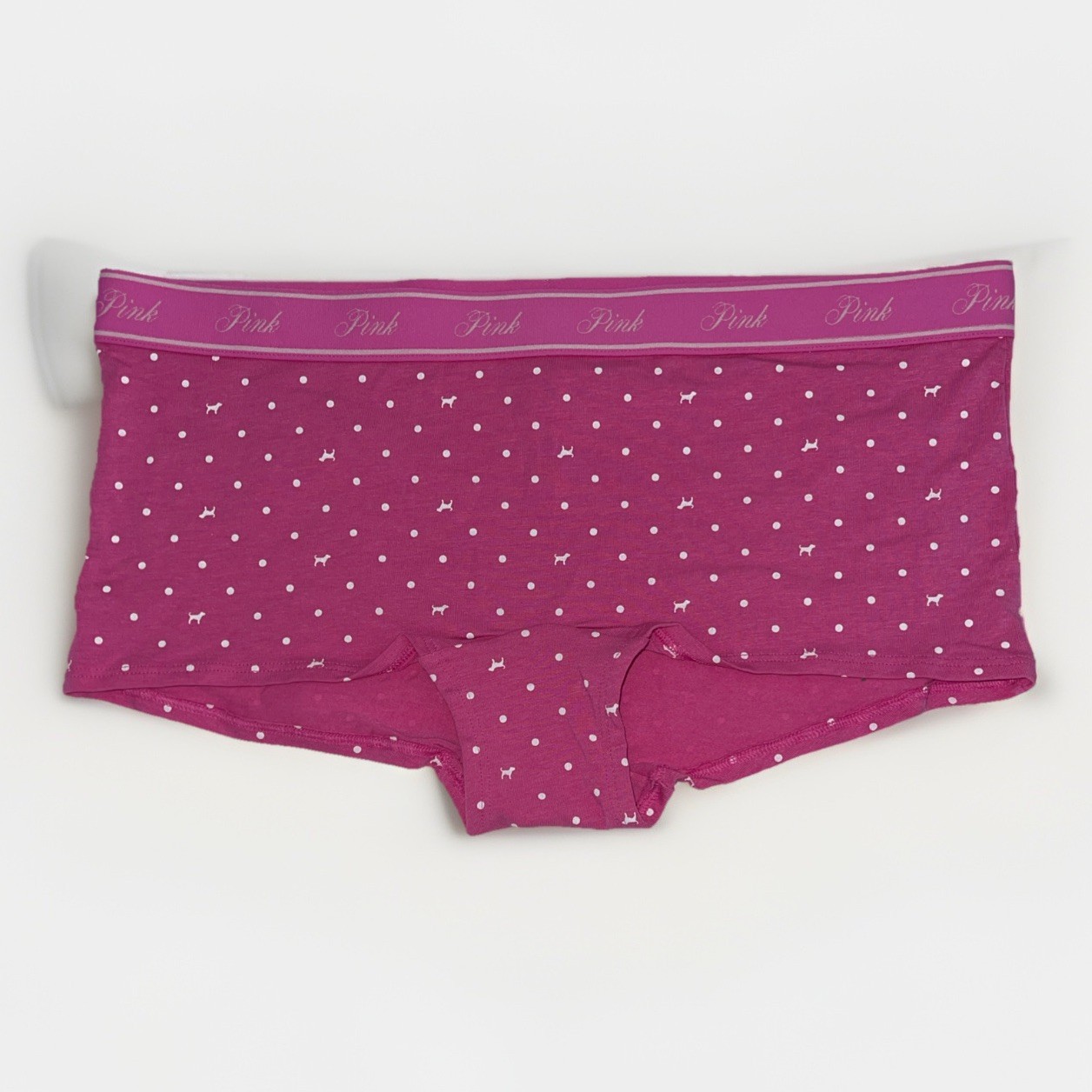 Victoria’s Secret Pink Logo Dog Polka Dot Boyshort Panties Large PINK NWT