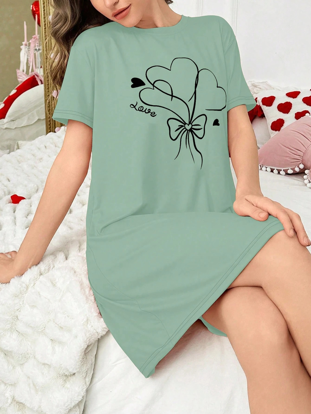 Comfortable short sleeve T shirt nightdress with heart motif for relaxed nights cheap24