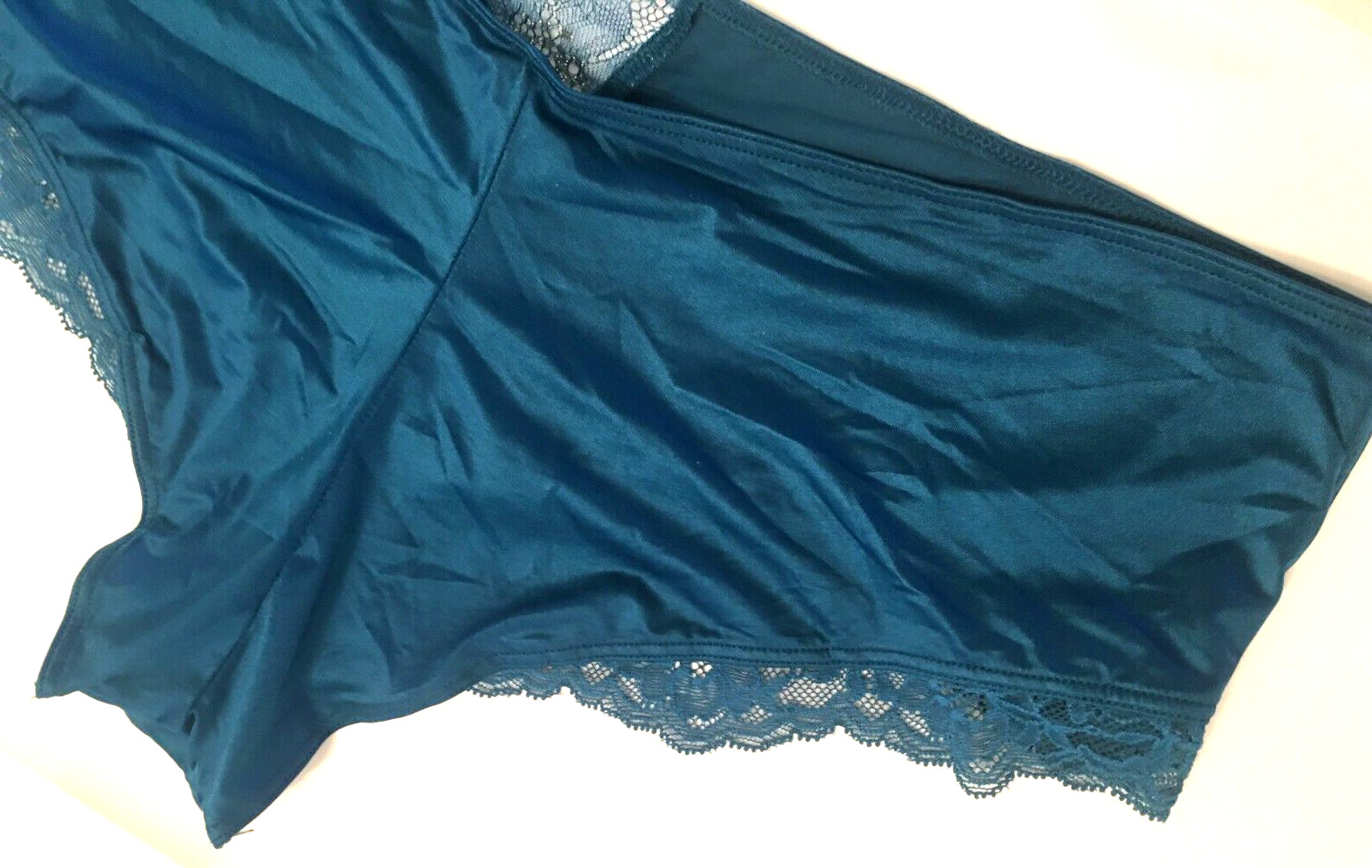 Victoria’s Secret Sapphire Blue Micro Shimmer Lace Inset Cheeky Panty Size L NWT