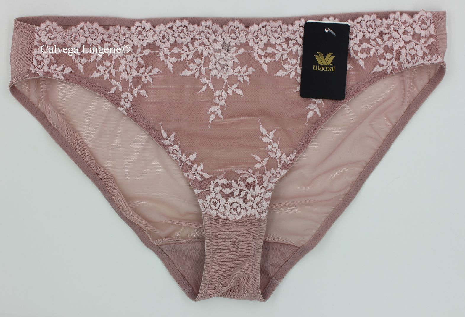 NWT Wacoal 64391 “Embrace Lace” Embroidered Mesh Bikini, Mauve / Pink (953), XL
