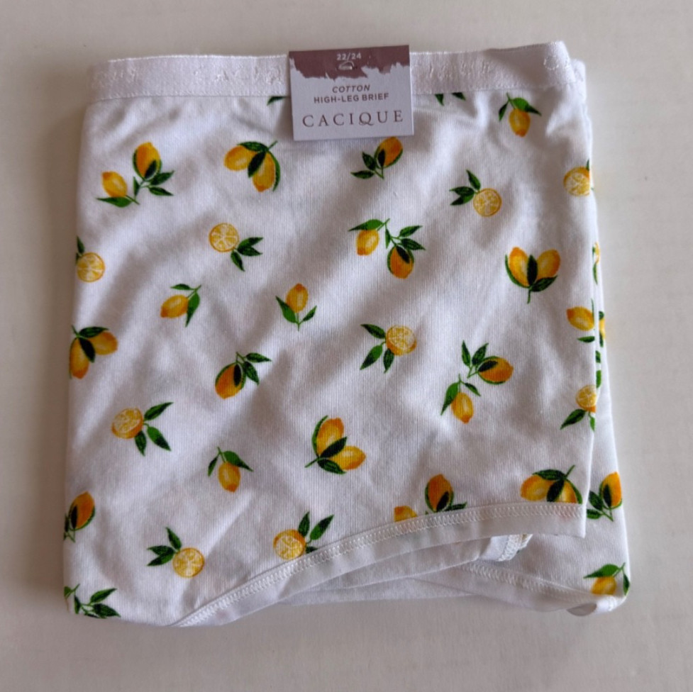 Lane Bryant Cacique 22/24 Lemon White Cotton High Leg Brief Underwear Panties