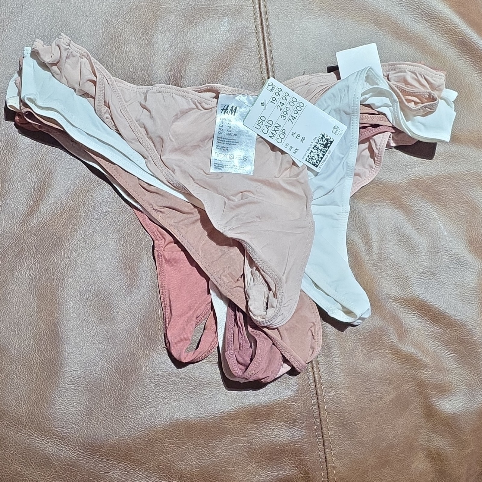 H&M Women’s Solid Thong/String Panties 4 Pack Size L Multicolor Poly/Elastane