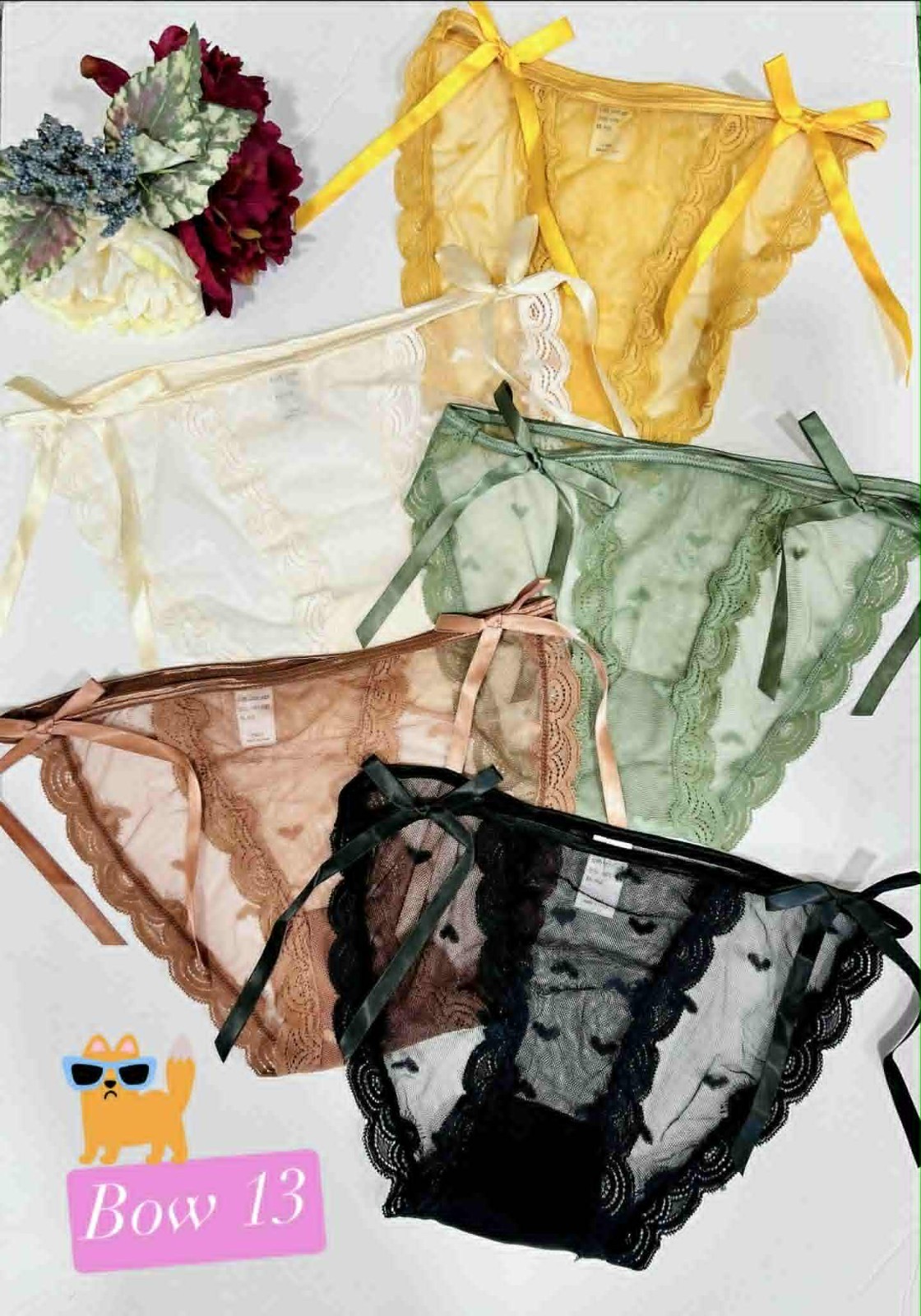 Pack of 5 Bow Decor Floral Lace Underwear for Women Stretching Colorful