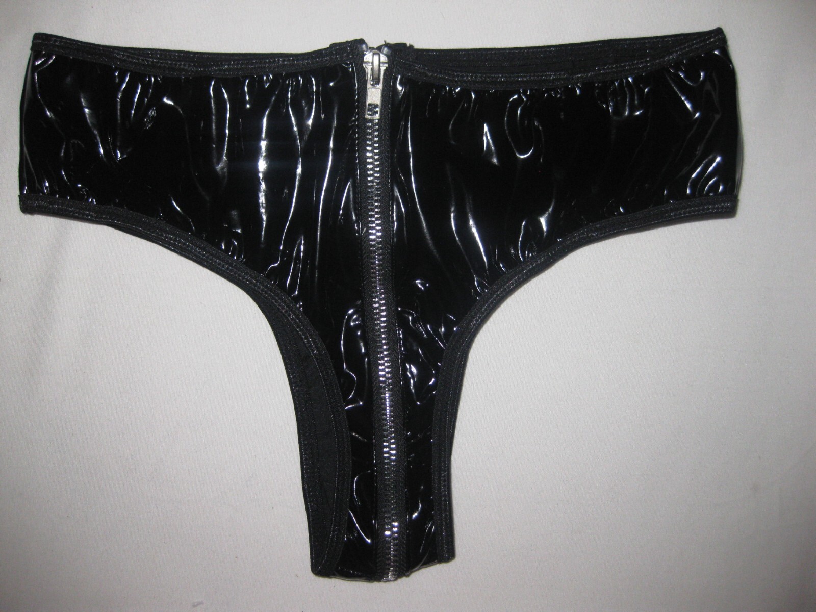 Shein faux patent leather cheeky panties w/zipper S black nip goth