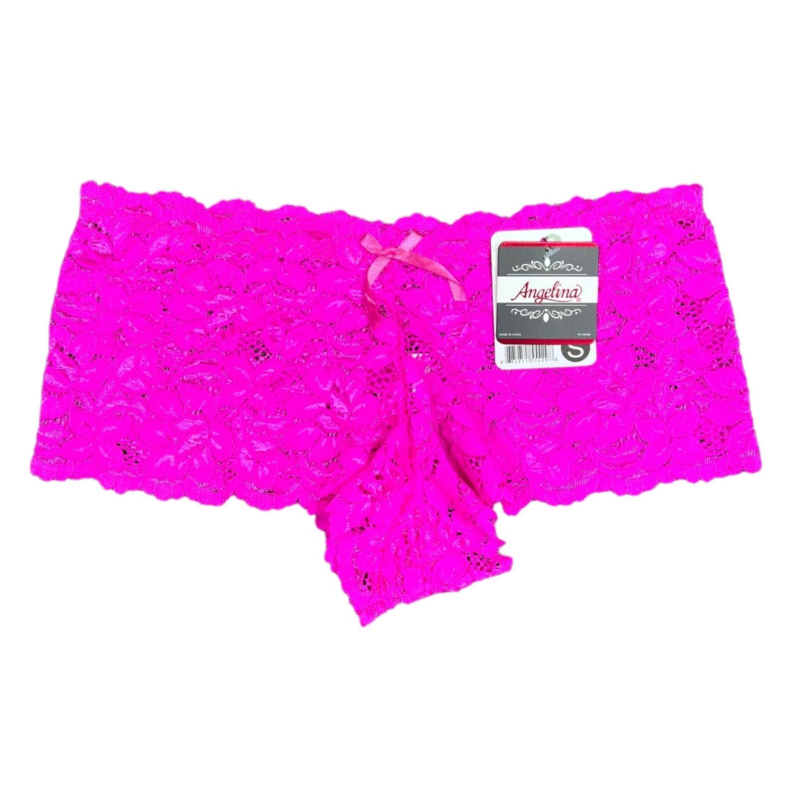 Angelina Womens Panties Underwear Lace Cheeky Boyshort Pink Small 0 2