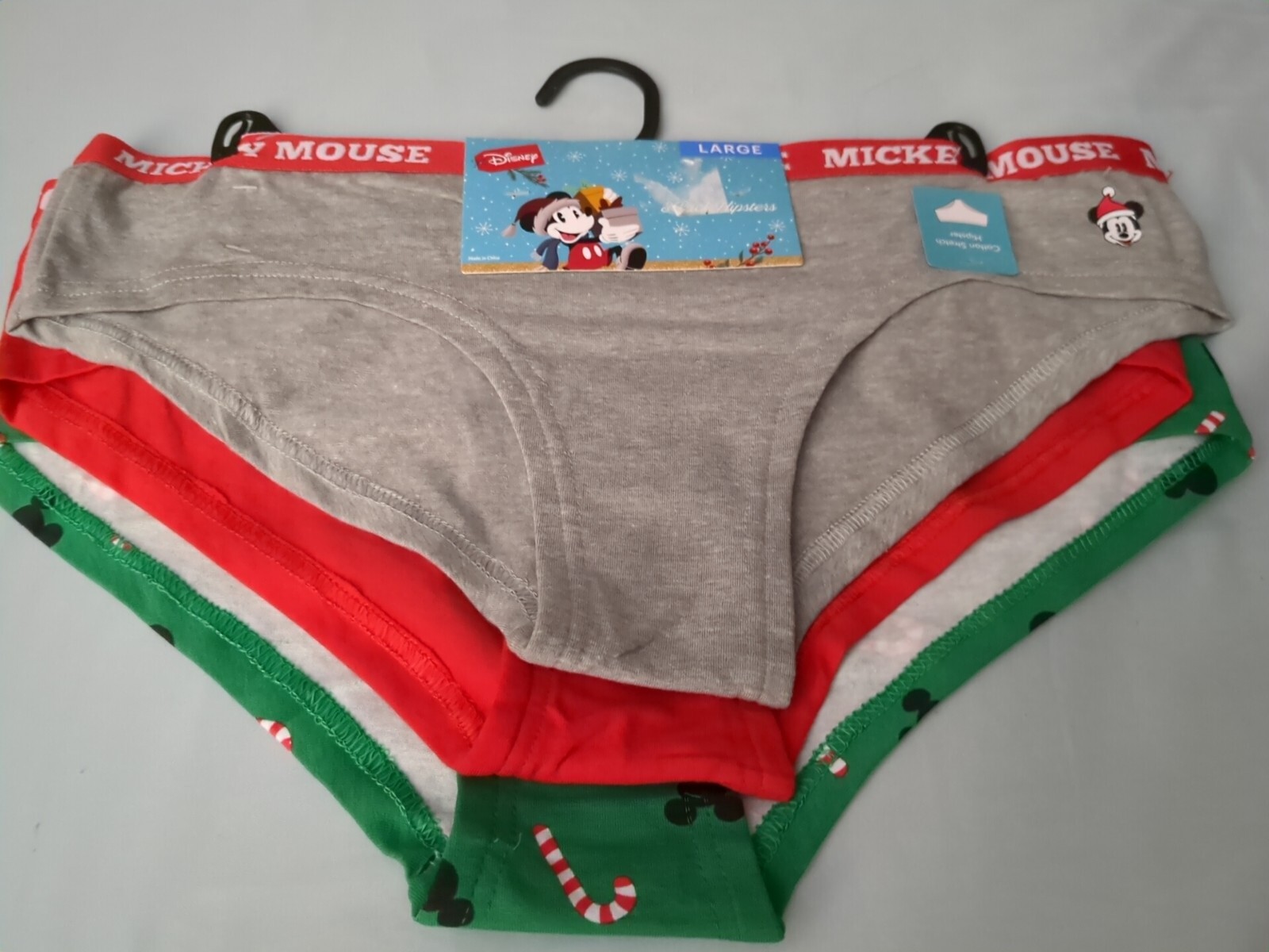 Disney Briefly Stated Mickey Mouse Christmas Hipster Underwear NWT Size Large