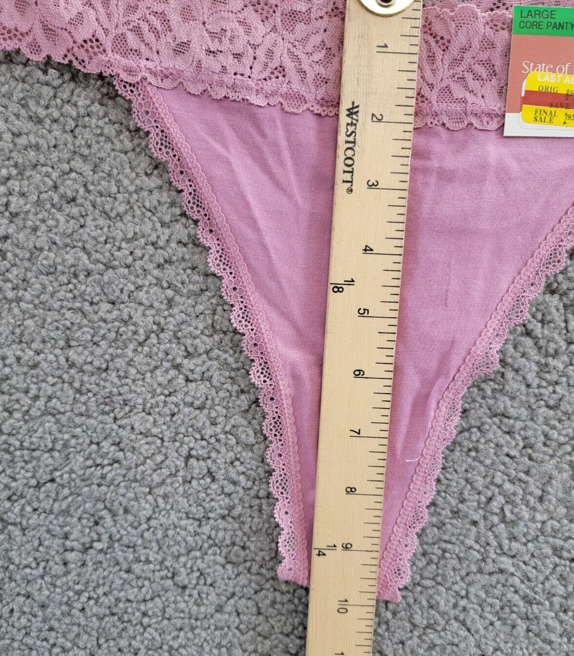 State of Day Lace-Trim Thong Underwear Women’s L Mauve Orchid Elastic Waistband~
