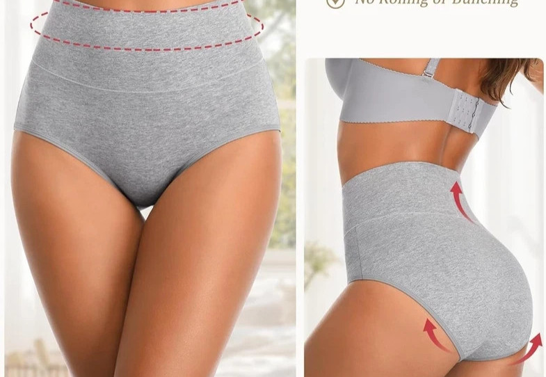 Womens XL Gray Soft Cotton Panties High Waisted Control Full Coverage Briefs