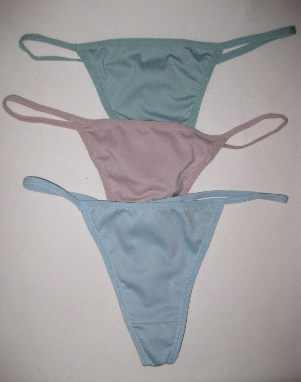 Shein 3pk pastel string side thong panties S 2 shades of blue/pink 80s kawaii