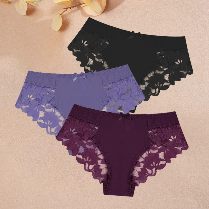 Lace Panties Women’s Low Rise Seamless Breathable Soft Comfort Underwear 3 Pcs