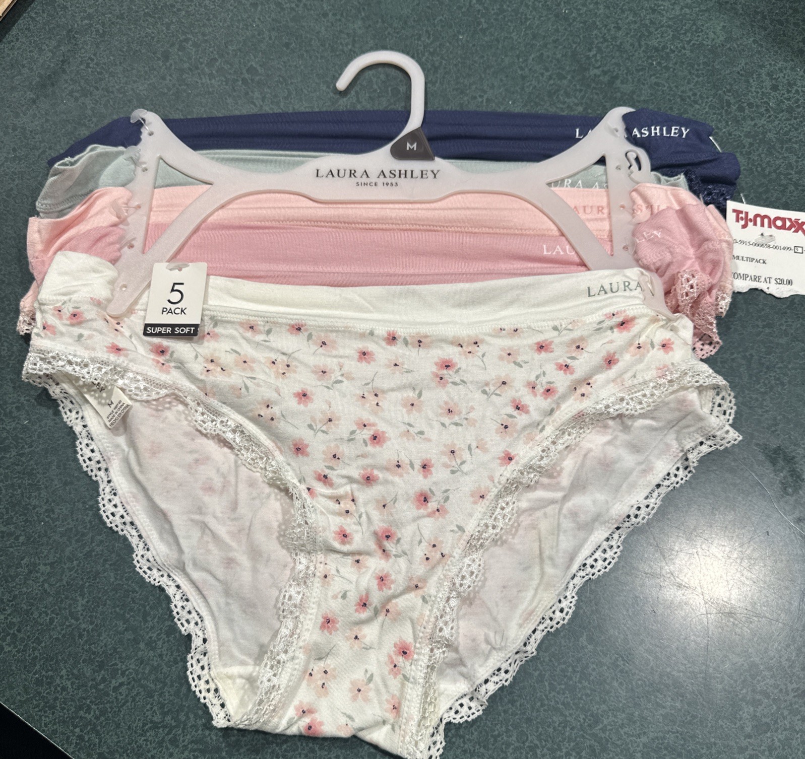 NWT LAURA ASHLEY 5 pack bikini Panties Size M Pink Beige Floral Pink Gray Blue