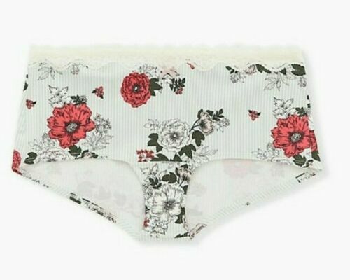 Torrid MINT BLUE STRIPE & FLORAL WIDE LACE COTTON BOYSHORT PANTY 1x 2x 3x 4x