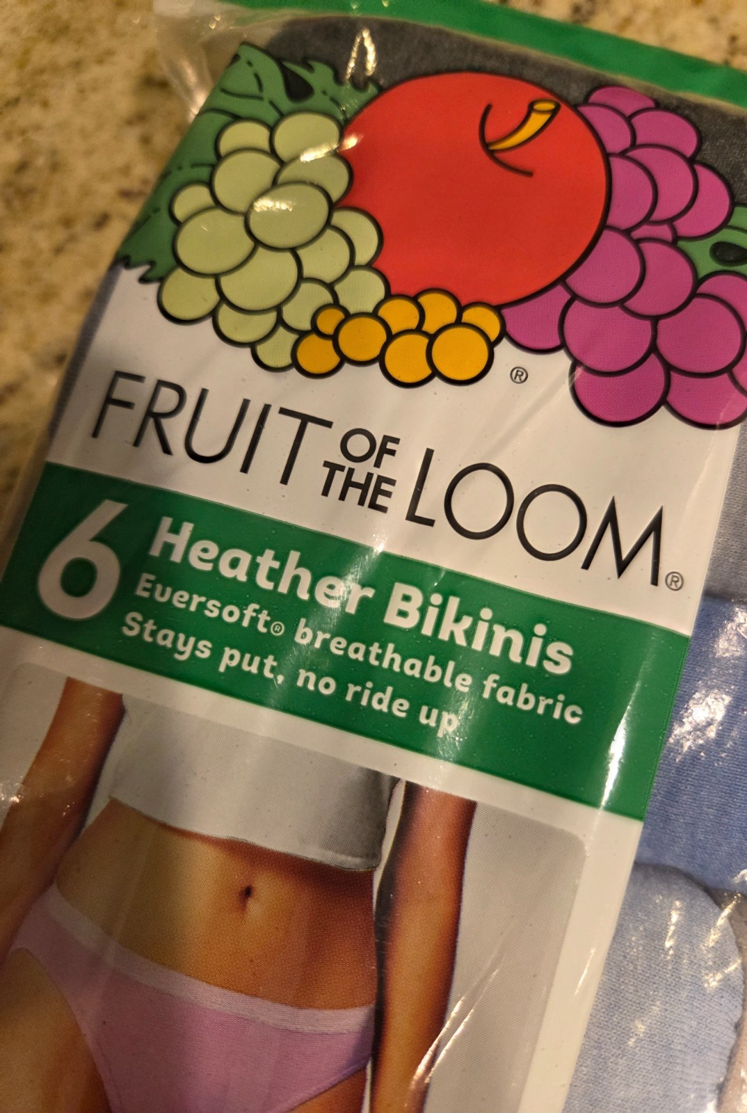 New! Fruit Of The Loom Womens Heather Bikinis 6-Pack Size 9/2XL Pant Size 16-18