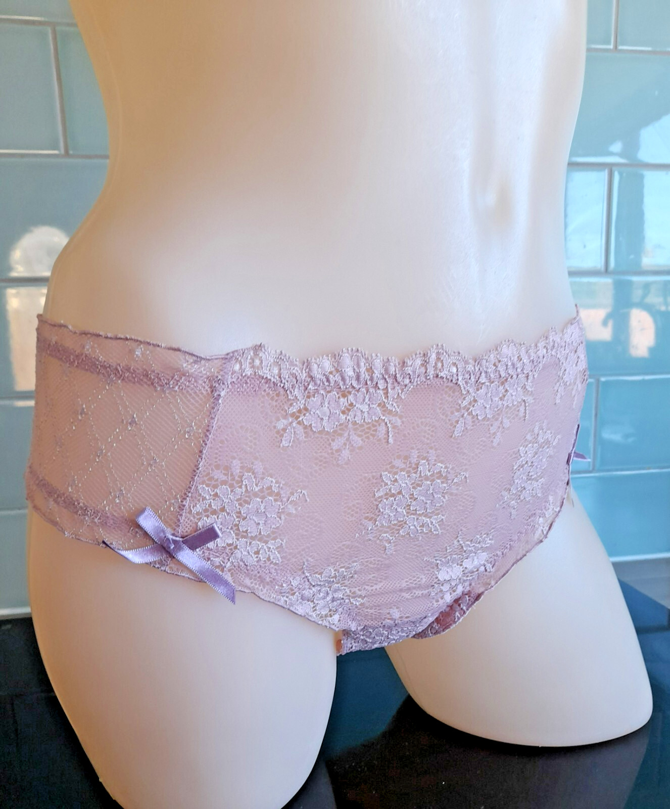 Verdissima STARRY NITE Sheer Wide Sided Pink Lace Hipster Thongboy M