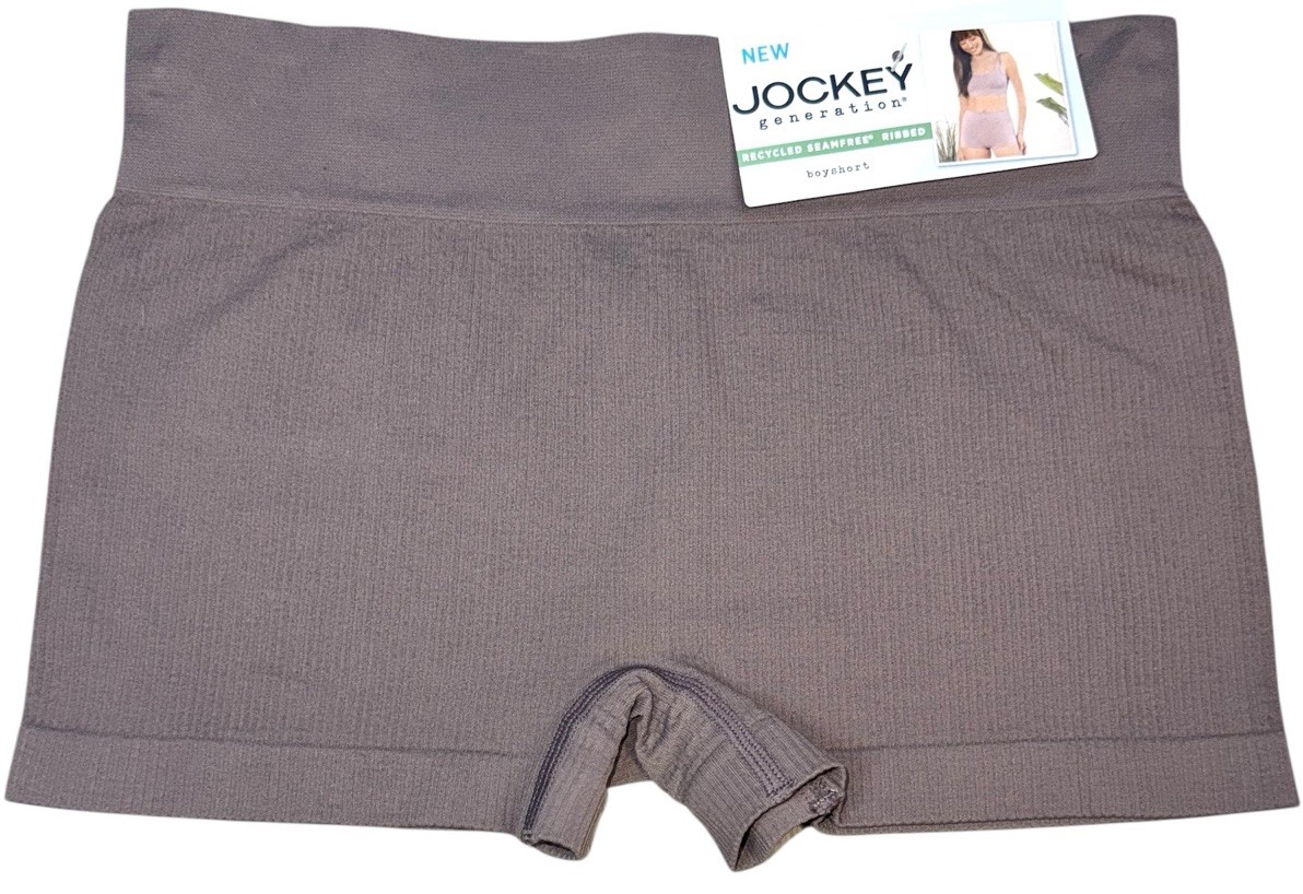 JOCKEY Womens Ribbed Boyshort Brown Underwear Seamfree Panty Nylon Blend Size XL