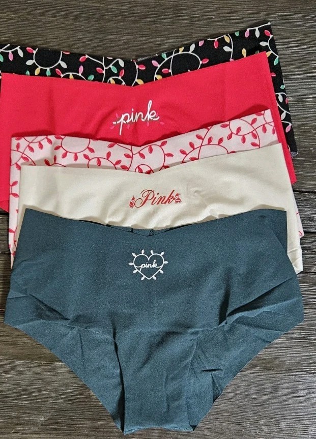 Victoria’s Secret PINK 5-Pack No-Show Cheekster Panty Pack Christmas Logo S, M