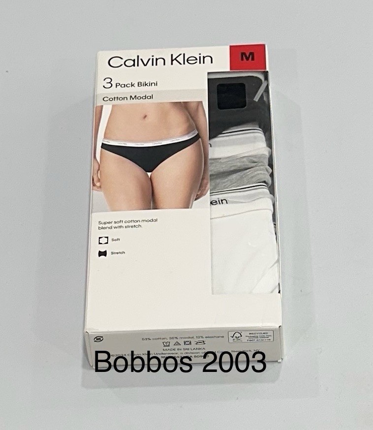 Calvin Klein Women’s Cotton Modal 3-Pack Bikini, Black/Gray/White, Size M