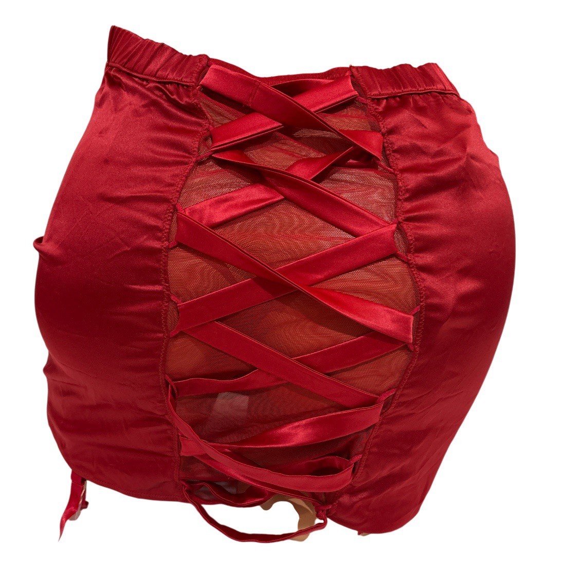 Victoria’s Secret Red Satin Bow Garter Belt Skirt Lace Up Size M