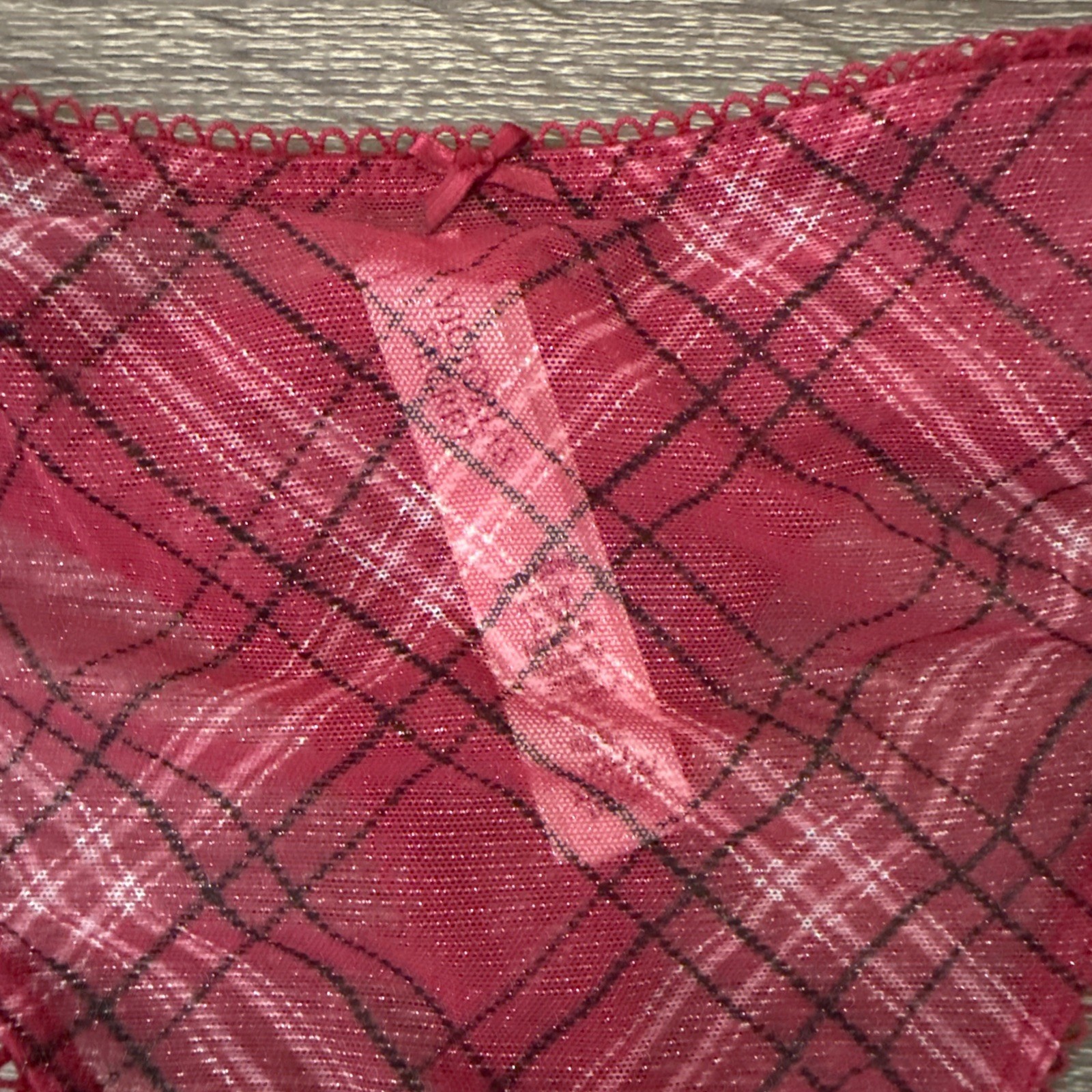 Victoria’s Secret Xxl Sheer, Red Plaid Mesh Thong Panties