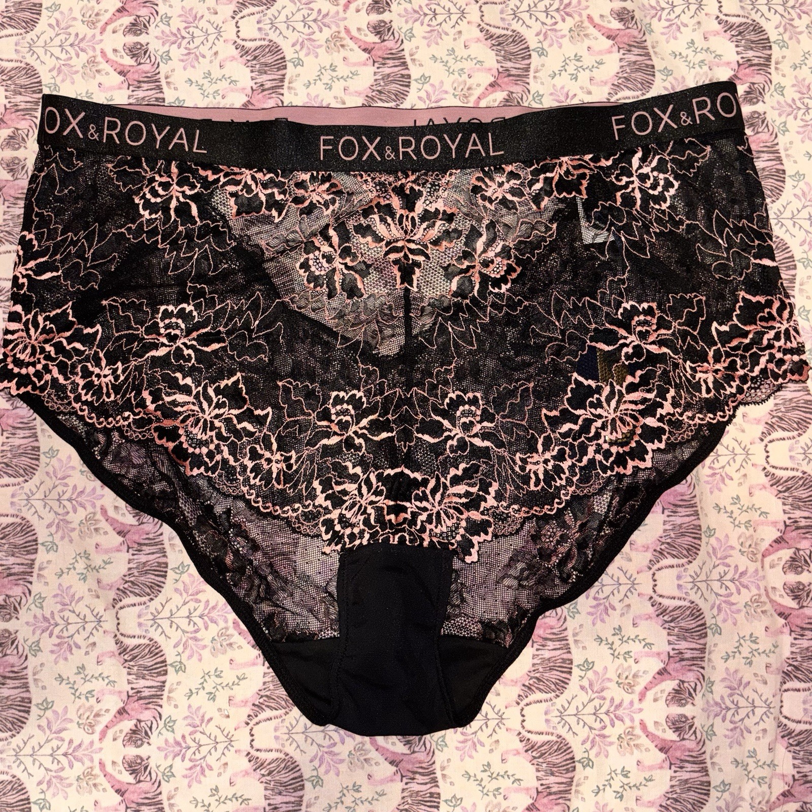 City Chic Fox & Royal Lace Gizela Hi Brief Black & Pink Size 20/L Lingerie BNWT