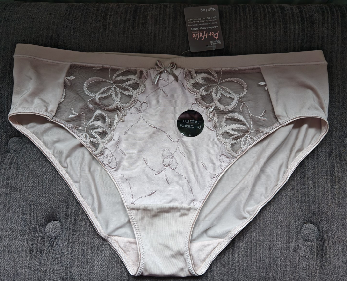 M&S Portfolio Nude Swiss Designed Embroidery High Leg Knickers Size 16