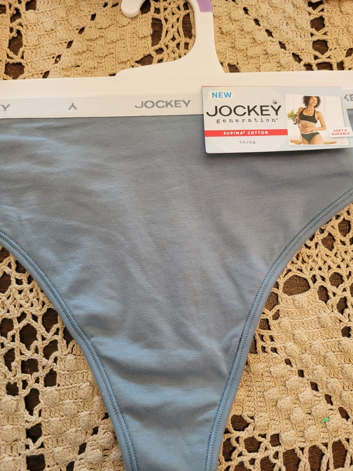 JOCKEY GENERATION LOGO Supima Cotton Thong Blue 8/ XL Soft Durable NWT