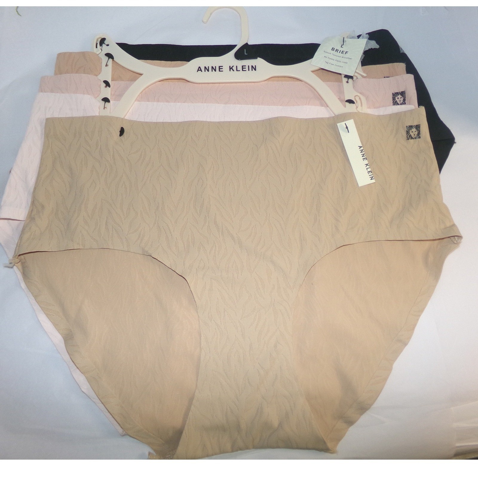 Anne Klein Womens 5 Pack Brief Panties Textured Microfiber No Show Tan Black L