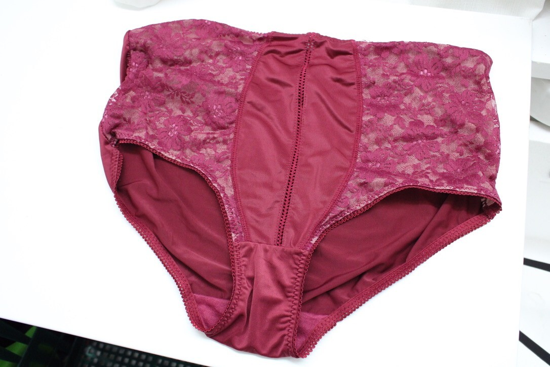 Women’s Burgandy Floral Lace Prima Valentina Retro Princess Brief Panties Large