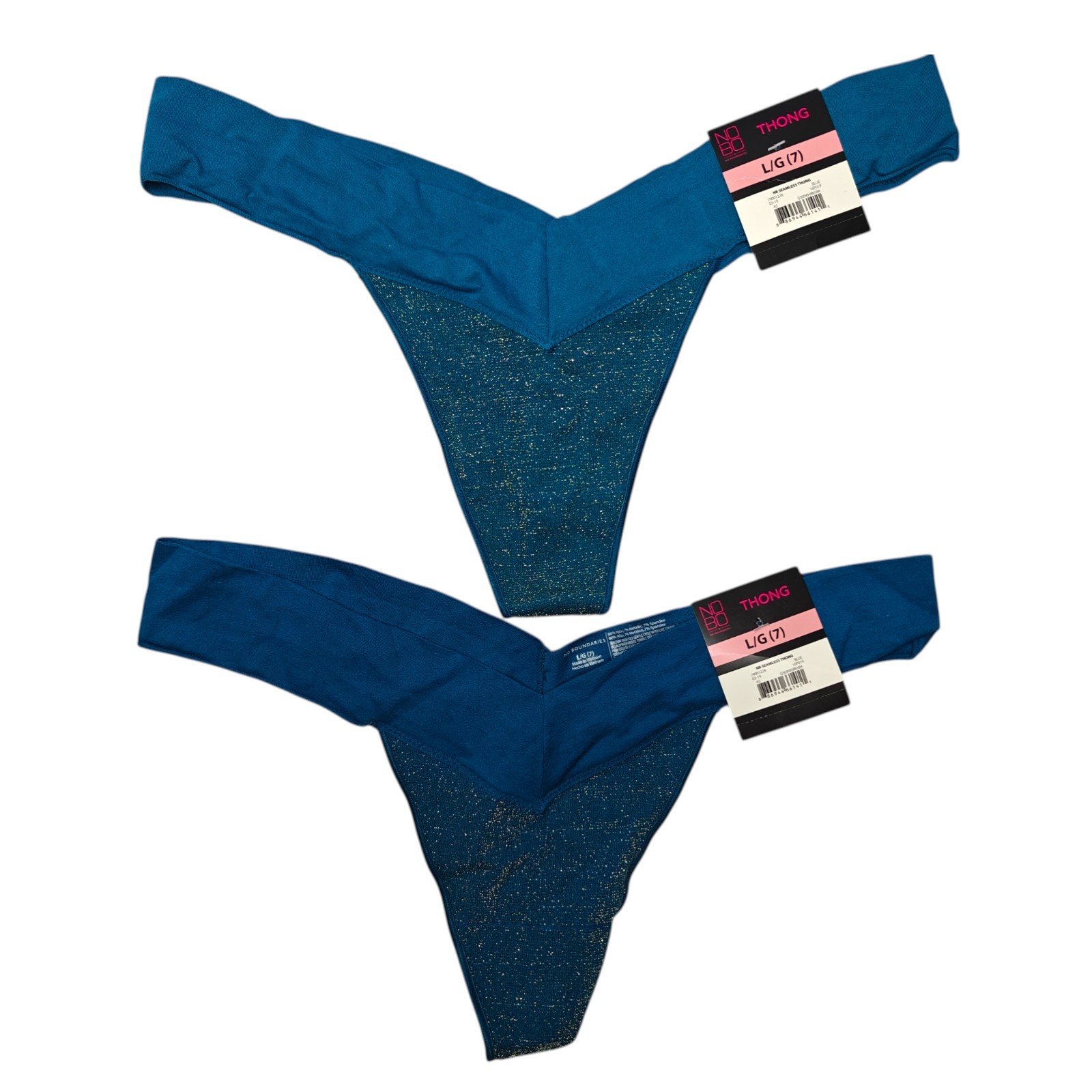 No Boundaries NOBO Women’s Seamless Thong – Blue Sparkle – L – 2 Pack NWT