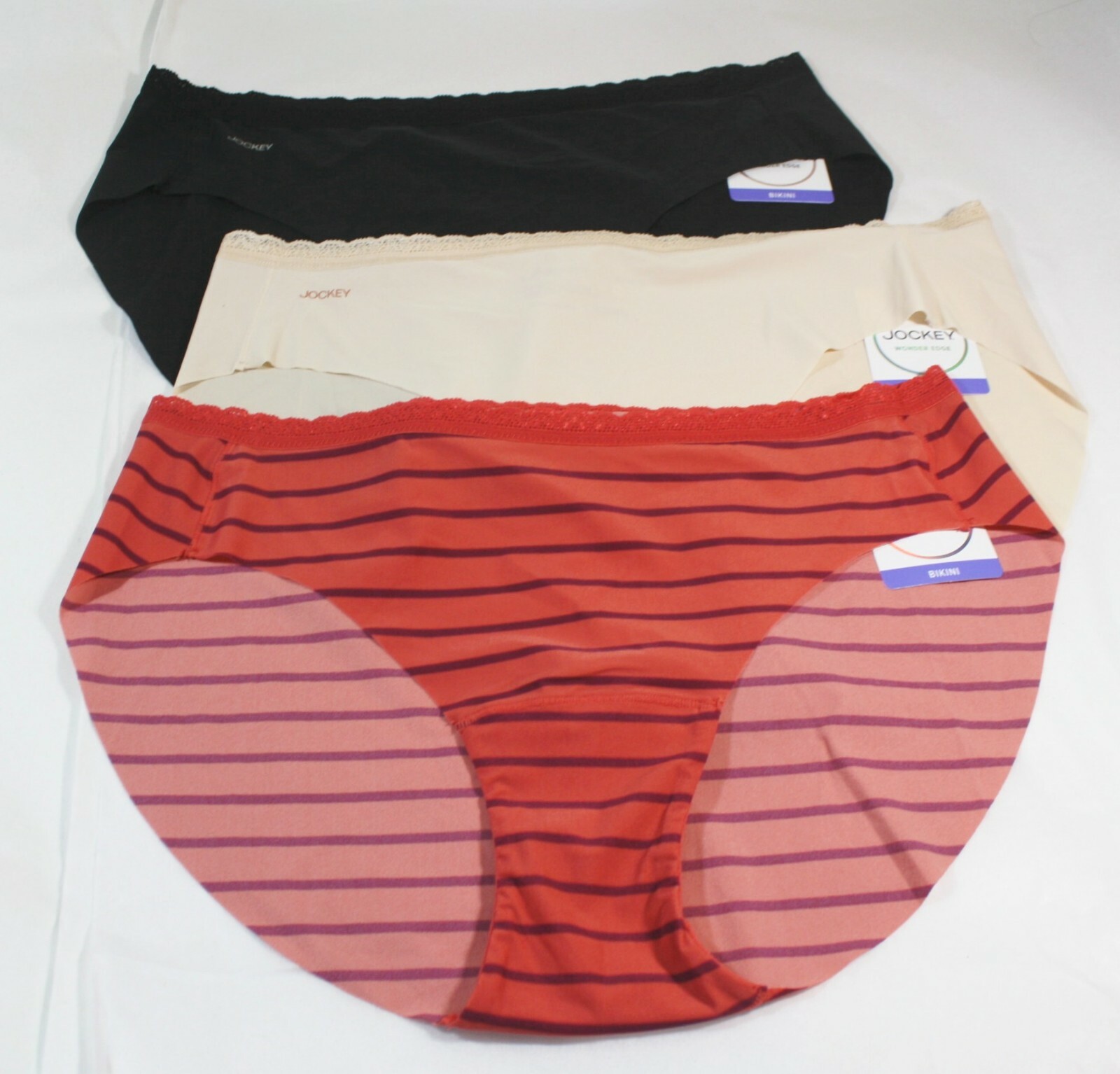 NWT set of 3 JOCKEY WONDER EDGE 10995 BIKINI BEIGE BLACK ORANGE stripe XL