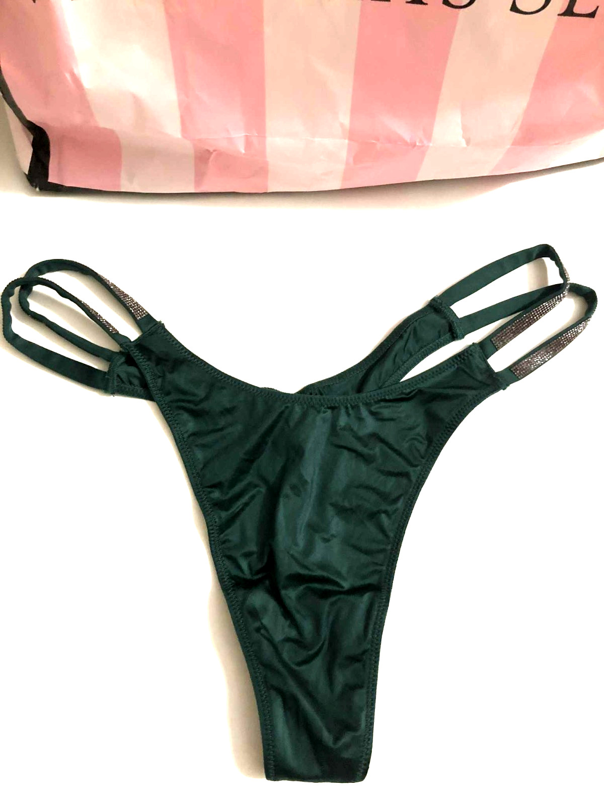 Victoria’s Secret Very Sexy Shine Double Strap Thong Panty Color Dark Green NWT
