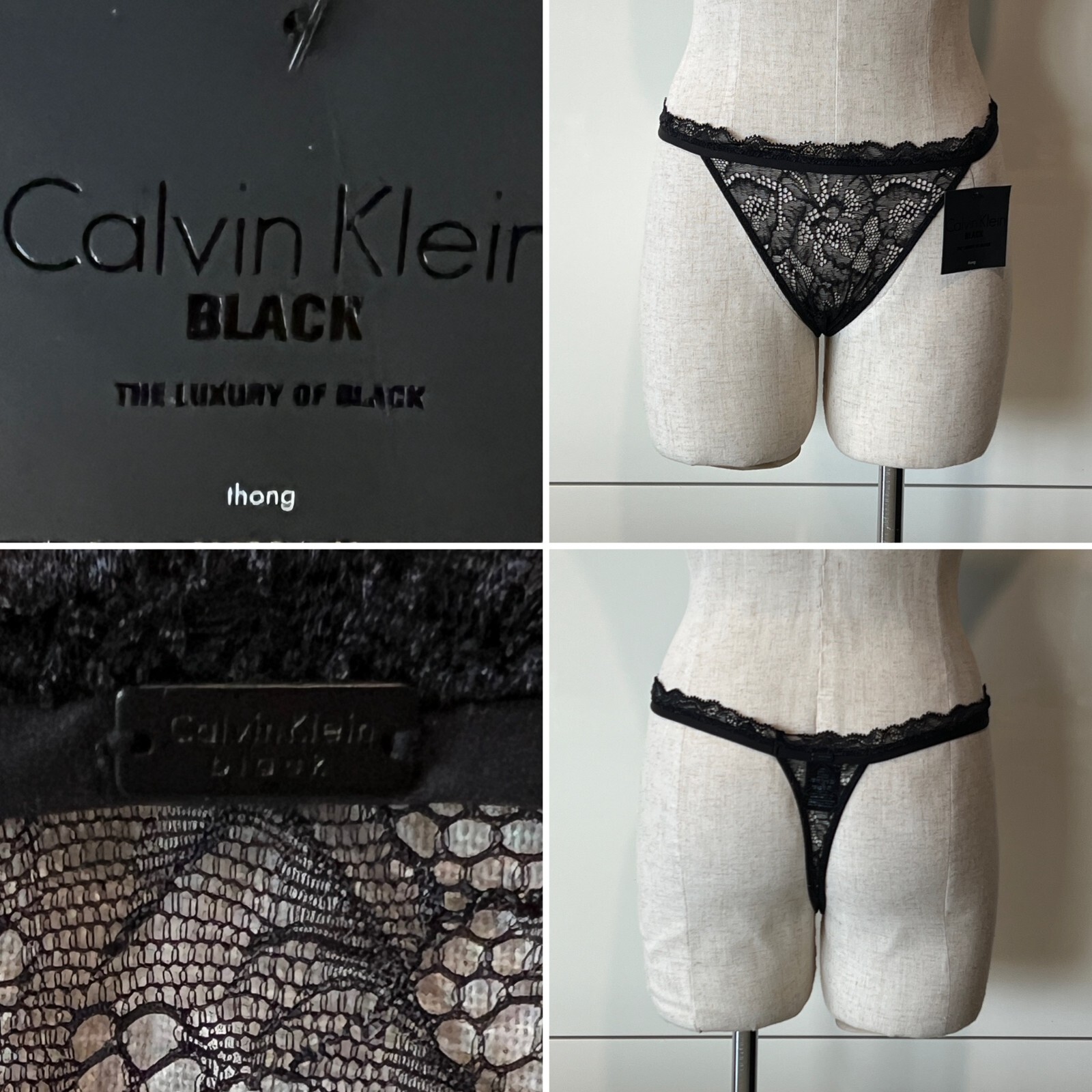 CALVIN KLEIN NWT$34.95 F3689 BLACK LACE STRETCH STRING THONG M/12AUST-UK/8US