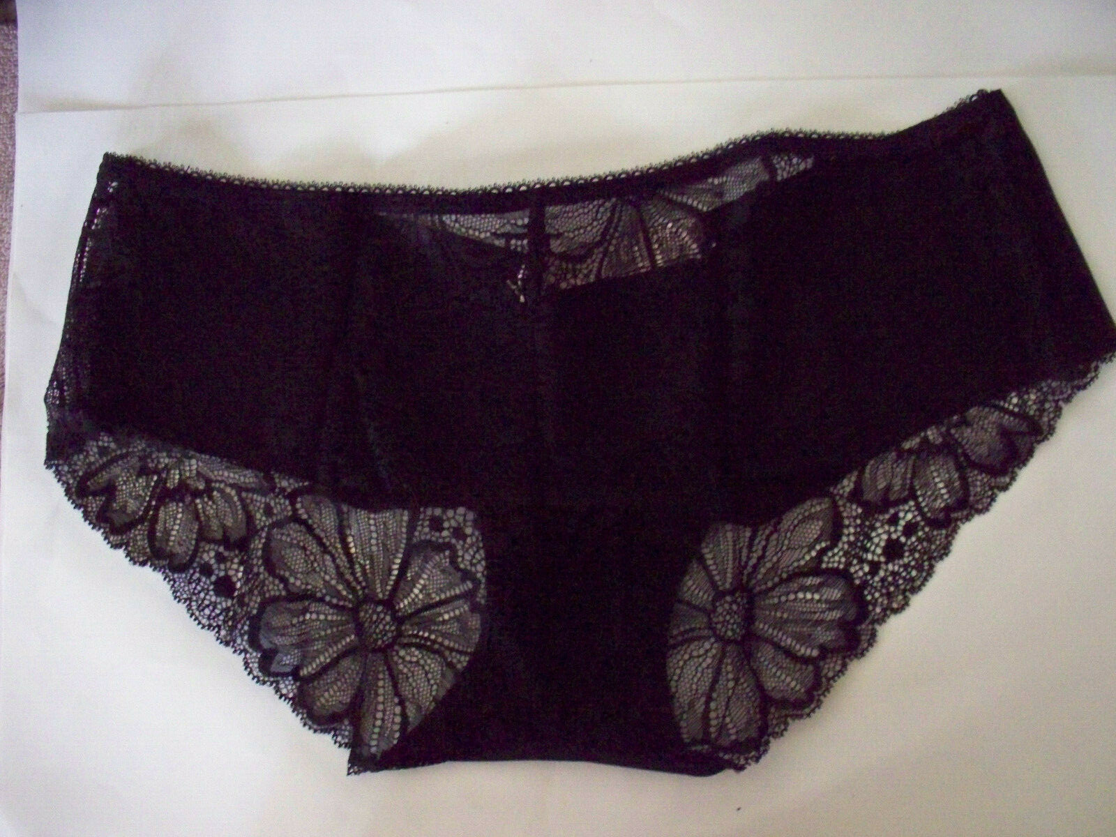 L NOIR Black Victorias Secret NoShow FULL Back Floral Lace Hiphugger Pantie