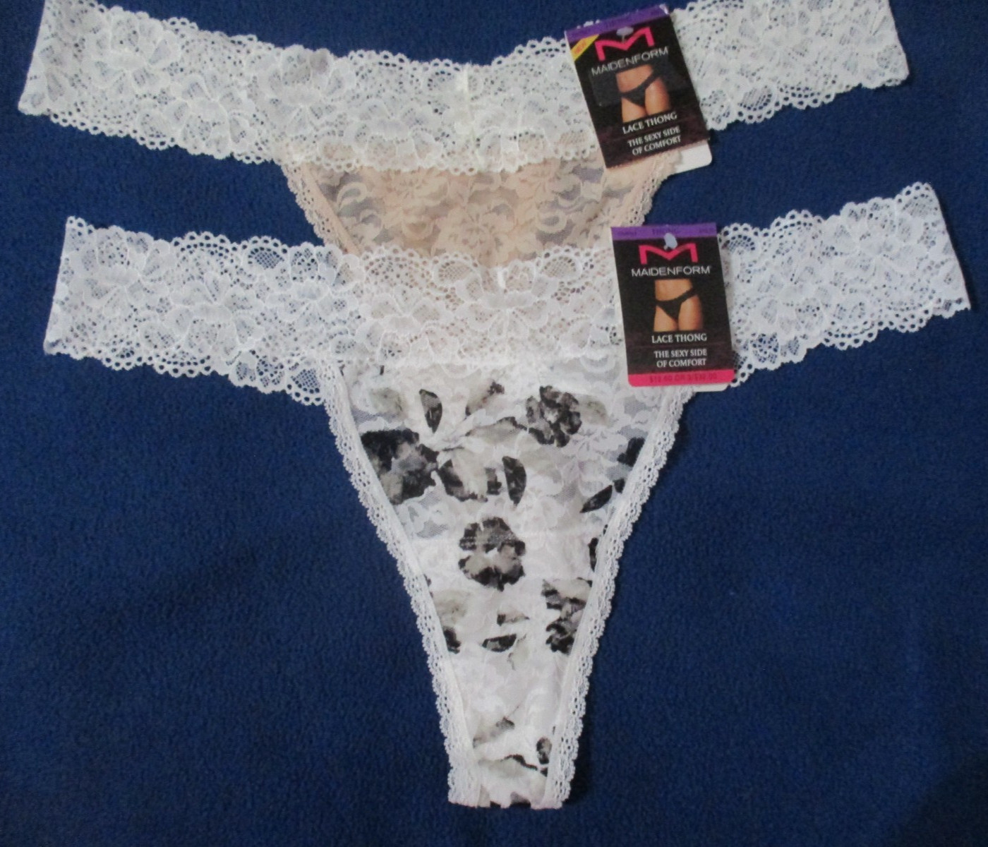 MAIDENFORM 2 PAIR THONG 2XL SEXY SIDE COMFORT DMESLT WHITE BLK IVORY TAN PANTIES